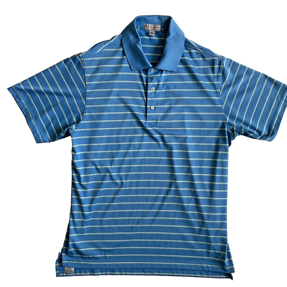 Peter Millar Summer Comfort Mens Blue Striped Polo Shirt, Size‎ M